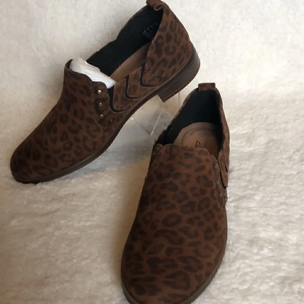 Clarks studded slip on booties-Trish Bell Leopard size 7